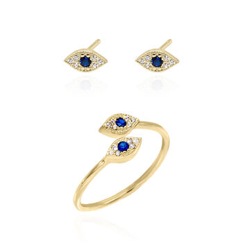 Evil Eye Ring Gift Set | Stud Earrings And Ring, 4 of 4