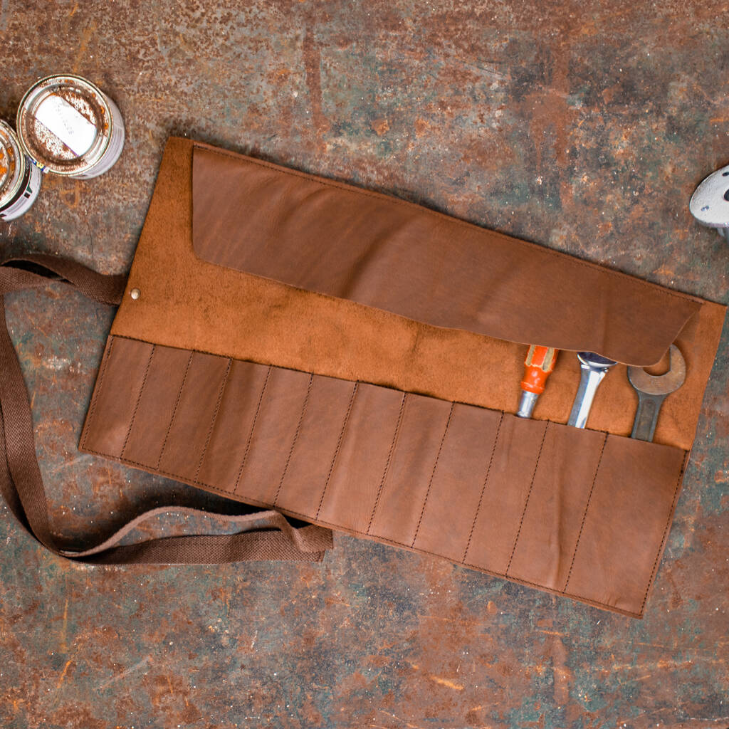 Personalised Leather Tool Roll In Brown, 1 of 8