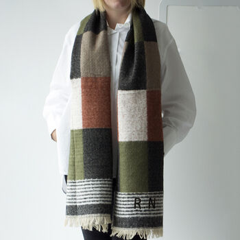 Personalised Check And Square Shawl With Feather Trim, 4 of 6