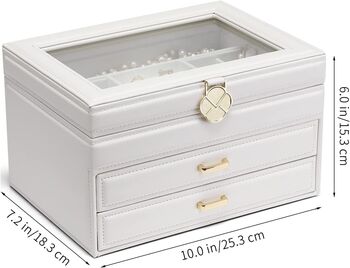 Three Layers White Jewellery Box With Glass Cover, 6 of 6