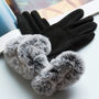 Fluffy Faux Fur Wave Cuff Suede Effect Gloves, thumbnail 4 of 12