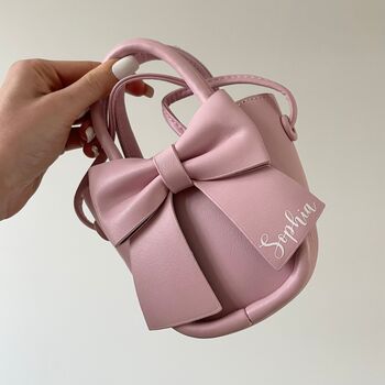 Personalised Childrens Girls Faux Leather Bow Cross Body Bag, 2 of 3