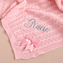 Personalise Dusty Pink Knitted Blanket With Bow, thumbnail 5 of 7