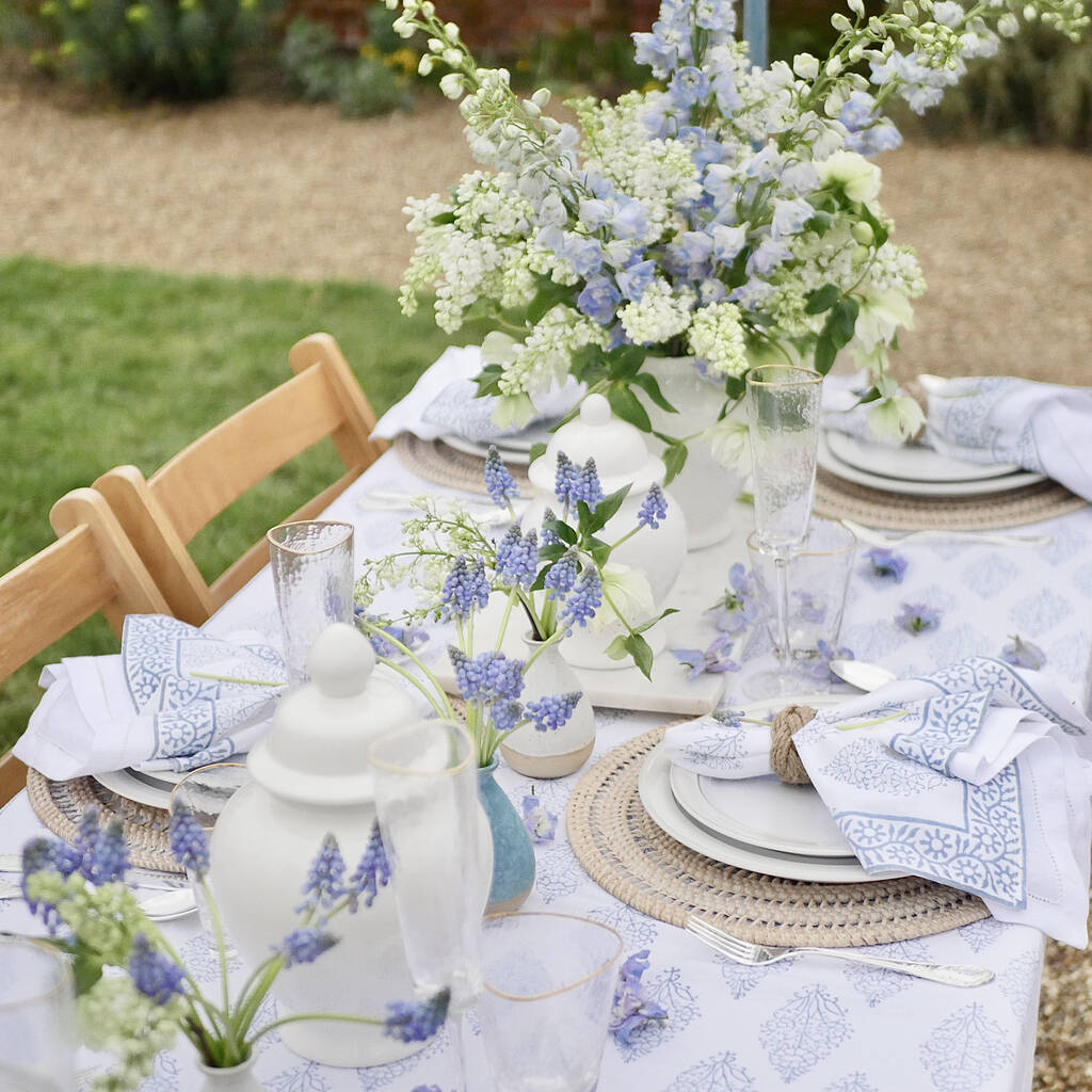 Pair Of Atlantic Blue And White Block Print Napkins By Dress For Dinner ...
