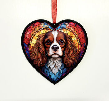 Cavalier King Charles Spaniel Stained Glass Effect Heart Suncatcher, 6 of 6