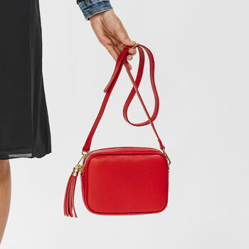 Vivid Red Leather Personalised Crossbody Handbag, 5 of 12