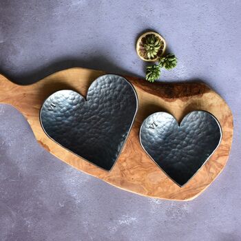 Hand Forged Iron Hearts Dish Set, Couples Gift, 2 of 12