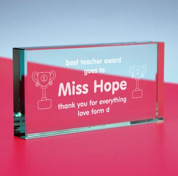 Personalised 'Best Teacher' Block Glass Rectangle Award, 3 of 4