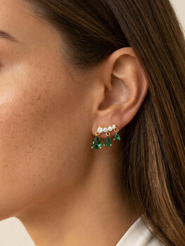 Women's Gold Stud Earrings With Emerald Green Stones In 18k Gold, Christmas Jewellery, 3 of 3