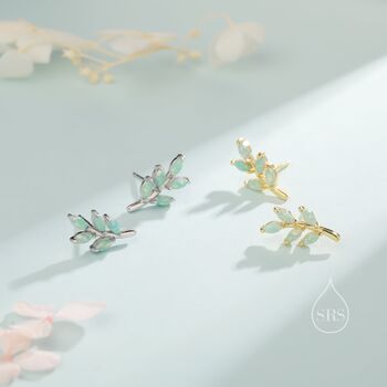 Small Green Opal Leaf Stud Earrings, 7 of 10