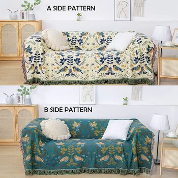 Double Sided Bird Patterned Sofa Bedspread Blanket, 5 of 6