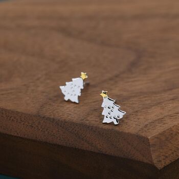 Extra Tiny Christmas Tree Stud Earrings In Sterling Silver, 6 of 12