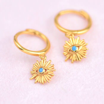 Gold And Turquoise Evil Eye Huggie Earrings, 3 of 7