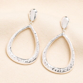 Teardrop Hammered Drop Earrings In Silver Plating, 2 of 4