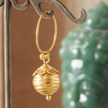 Detailed Gold Ball Hook Earrings, 18 K Gold Vermeil, 3 of 9