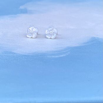 Mother Of Pearl Carved Flower Bridal Silver Earrings, 4 of 6