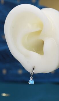 Sterling Silver Blue Opal Dot Huggie Hoop Earrings, 7 of 10
