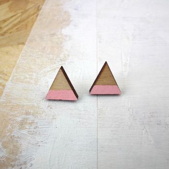 Geometric Wooden Shape Stripe Eco Stud Earrings, 10 of 12