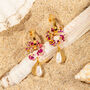 18 K Gold Plated Hoop Earrings With Flower And Pearl Drop, thumbnail 4 of 11