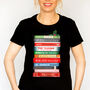 Funny Book Puns Ladies Christmas T Shirt, thumbnail 1 of 4