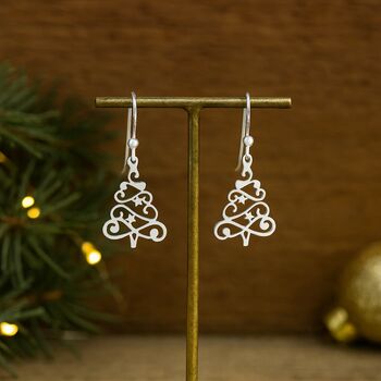 Sterling Silver Christmas Tree Earrings, 3 of 8