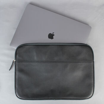 Black Leather Laptop Case With Gunmetal Zip, 3 of 6