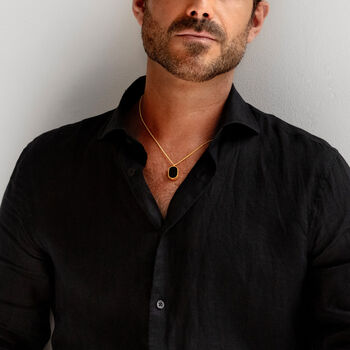 Men's Large Onyx Dog Tag Locket 18 K Gold Plated Silver, 9 of 10