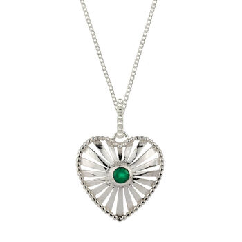 Heart Rays Green Onyx May Birthstone Sterling Silver Necklace, 2 of 7