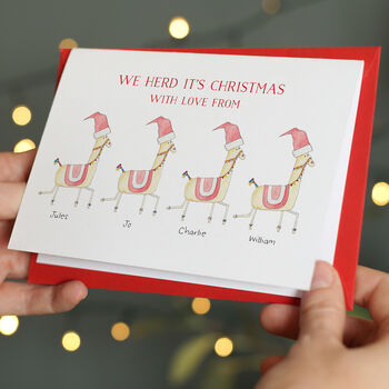 Ten Personalised Llama Family Christmas Cards, 2 of 3