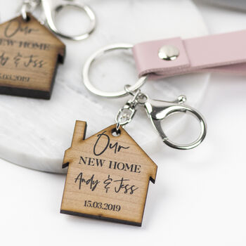 Personalised New Home Cherry Wood Keyring, 2 of 9