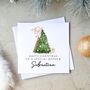 Personalised Christmas Card ' Blue Presents And Tree', thumbnail 1 of 3