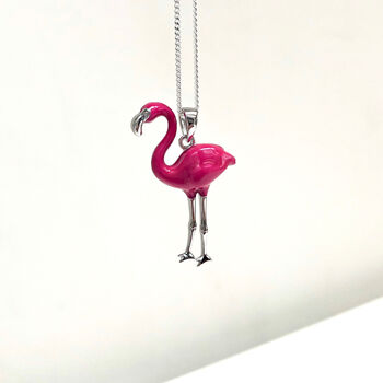 Sterling Silver Pink Flamingo Enamel Necklace, 4 of 7