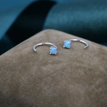 Blue Opal Huggie Hoop Earrings In Sterling Silver, 5 of 12