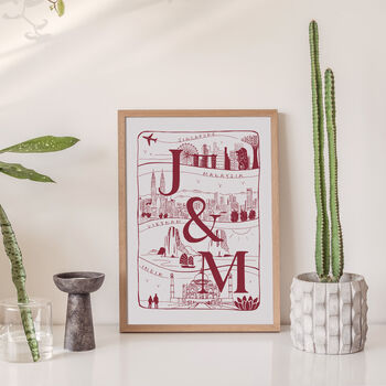 Personalised Couple's Initials Illustrated Travel Print, 3 of 10