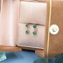 Tiny Emerald Green Double Cz Dangle Stud Earrings, thumbnail 1 of 10