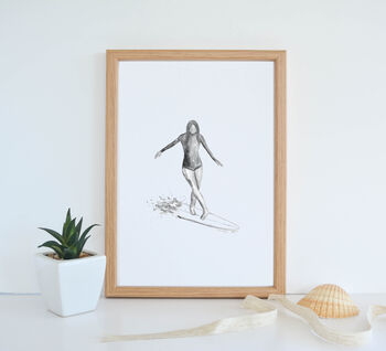 Monochrome Surf Girl Art Print, 3 of 4