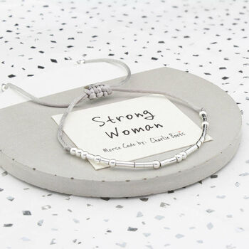 Strong Woman Sterling Silver Morse Code Chain Bracelet, 6 of 7