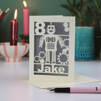 Personalised Papercut Robot Birthday Card, 2 of 6