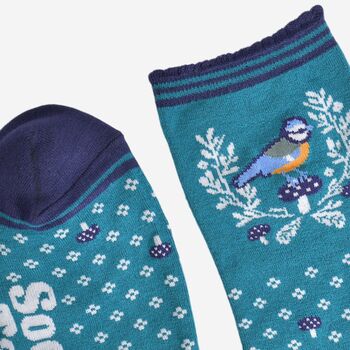 Women's Bamboo Socks Blue Tit Wreath, 4 of 5