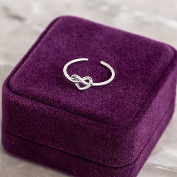 Sterling Silver Adjustable Heart Knot Ring, 3 of 8
