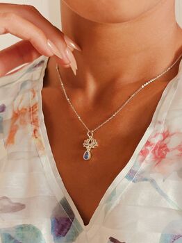 Lotus Blue Cubic Zirconia Sterling Silver Necklace, 10 of 10