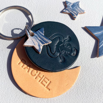 Personalised Taurus Star Sign Leather Keyring, 4 of 6