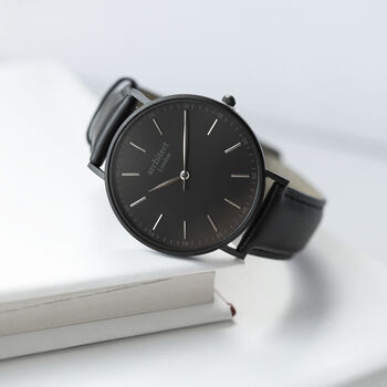 Men's Personalised Watch With Jet Black Strap, 3 of 6