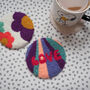 Punchneedle Retro Love Mug Rug Coaster, thumbnail 1 of 3