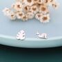 Sterling Silver Mismatched Snail And Monstera Leaf Stud Earrings, thumbnail 3 of 9