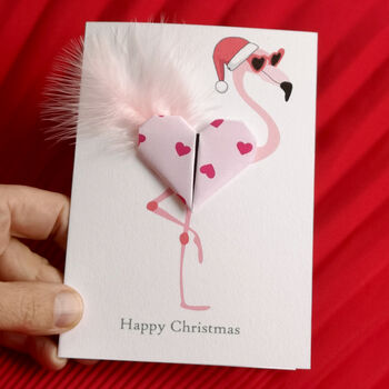 Flamingo Origami Heart Christmas Card, 5 of 5