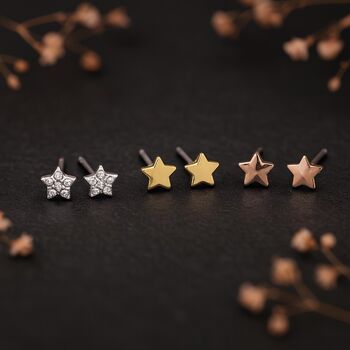 Silver And Gold Plated Triple Star Stud Earring Set, 3 of 6