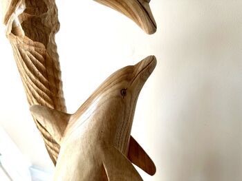 1m Tall Huge Hand Carved Wooden Mother And Baby Dolphin Ornament, 12 of 12