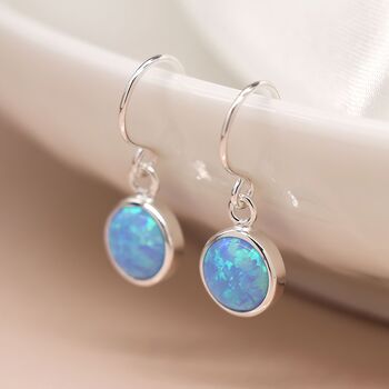 Sterling Silver Blue Opal Drop Earrings, 2 of 8