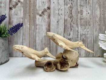 Hand Carved Wooden Whale Pair Sculpture Ornament, 11 of 12